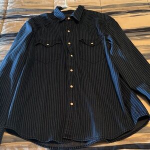 Lucky Brand Men's Navy Striped Button Down Shirt